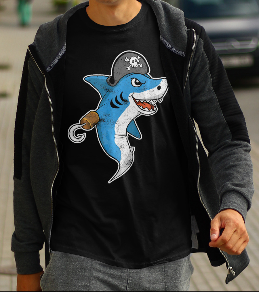 Pirate Shark With Hook And Pirate Hat T-Shirt