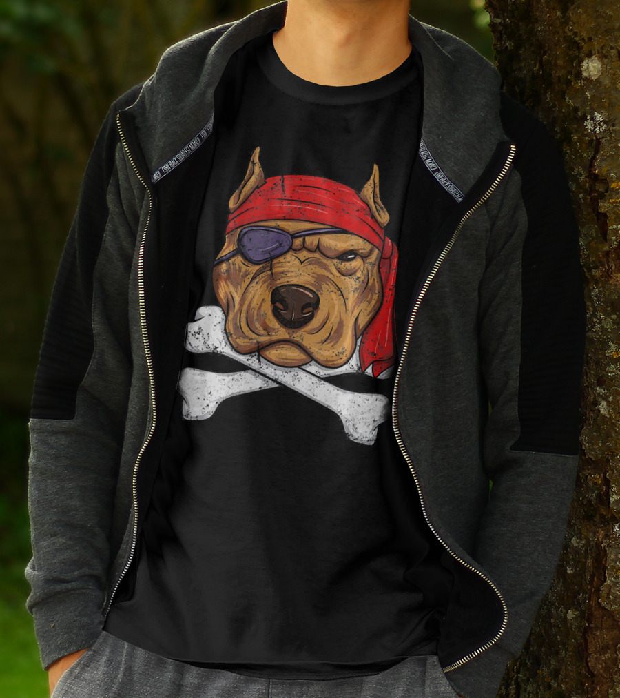 Vintage Pirate Dog Funny Puppy Crossbones Eyepatch Red Bandana T-Shirt