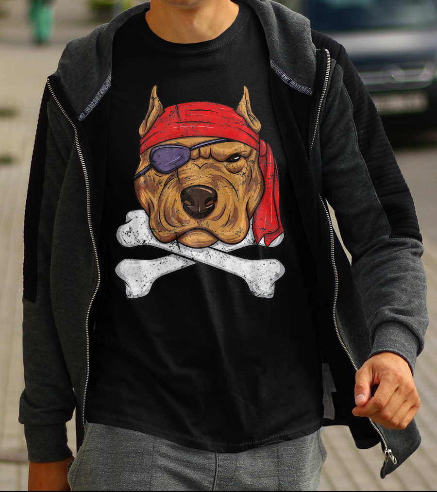 Vintage Pirate Dog Funny Puppy Crossbones Eyepatch Red Bandana T-Shirt
