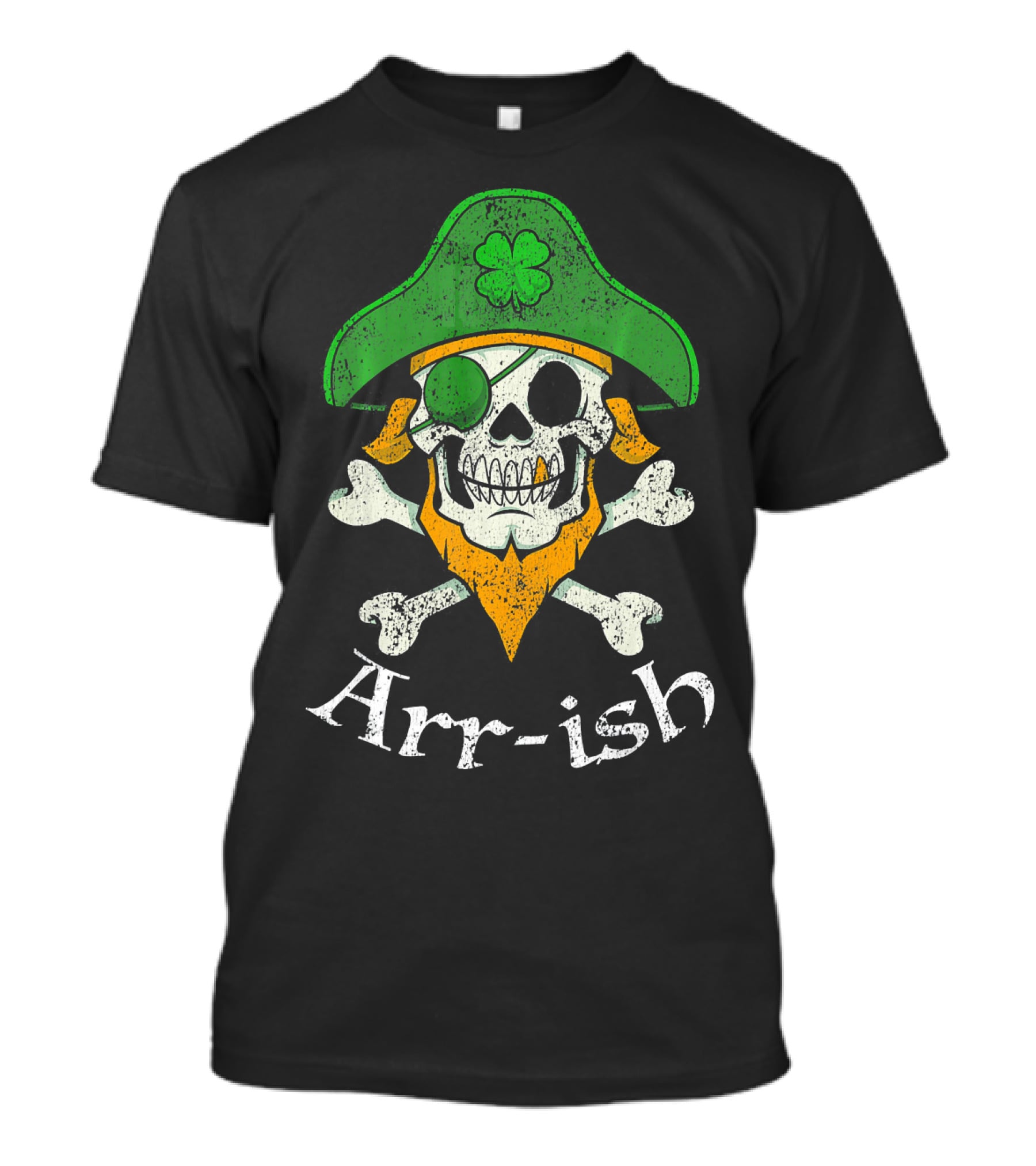Arr-ish Funny Irish Skull Clover Pirate Beard T-Shirt
