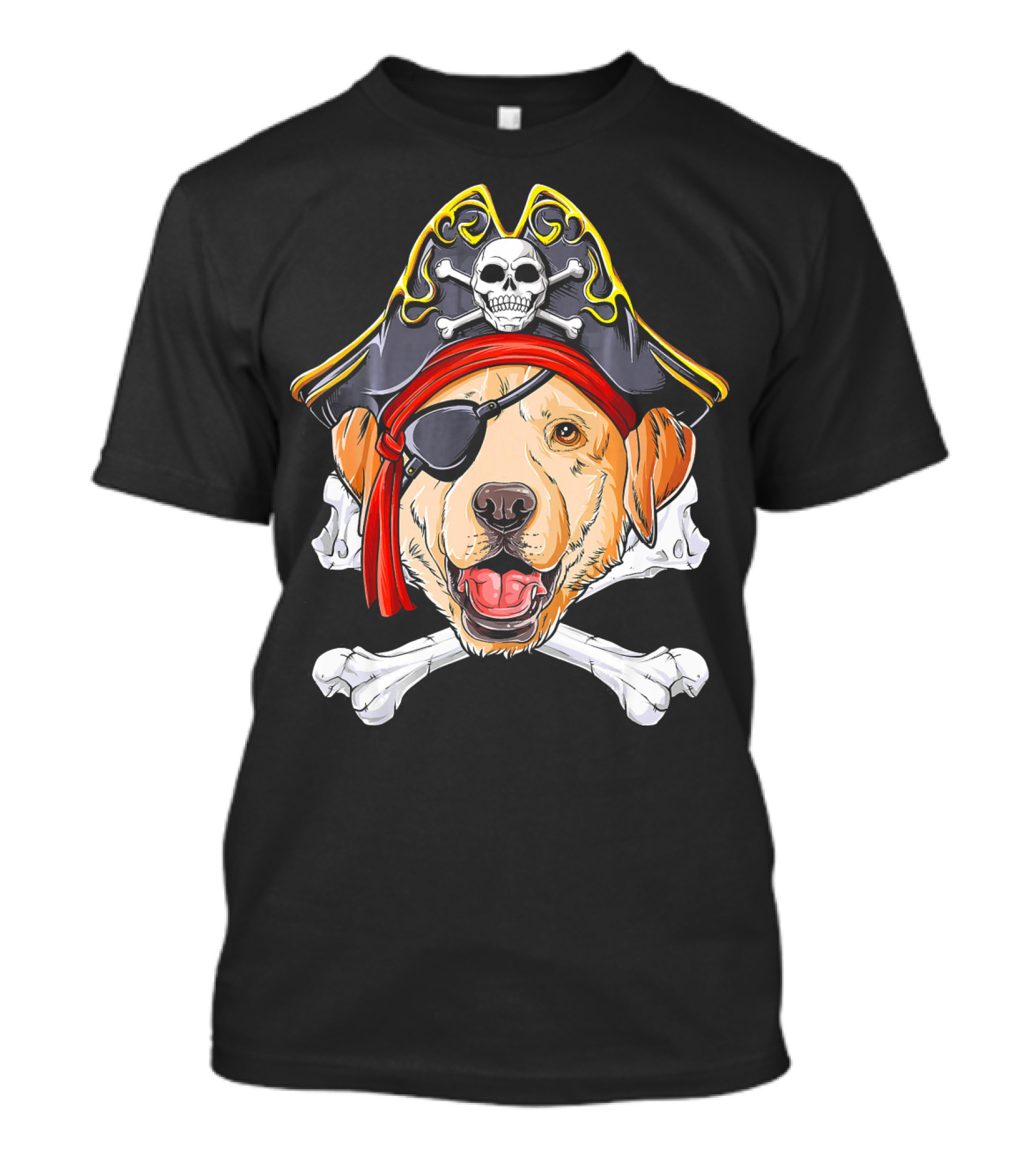 Labrador With Pirate Skull Hat And Crossbones T-Shirt