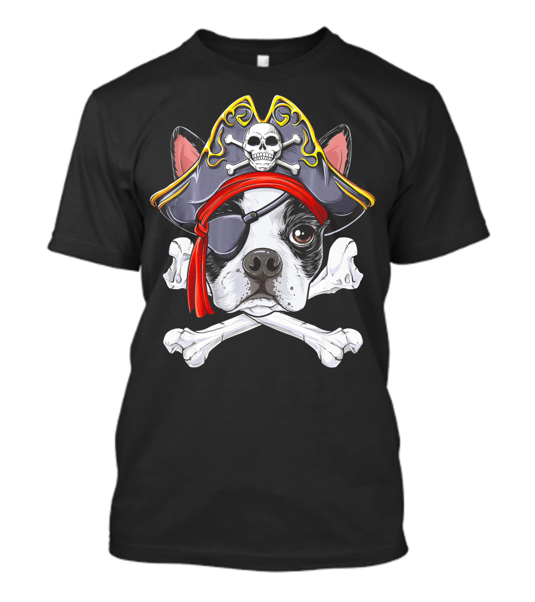 Boston Terrier Pirate Jolly Roger Skull And Crossbones T-Shirt