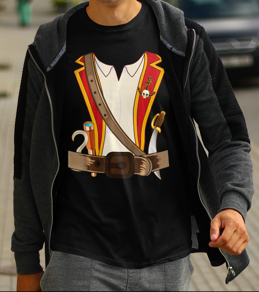 Funny Pirate Halloween Costume With Sword And Telescope T-Shirt