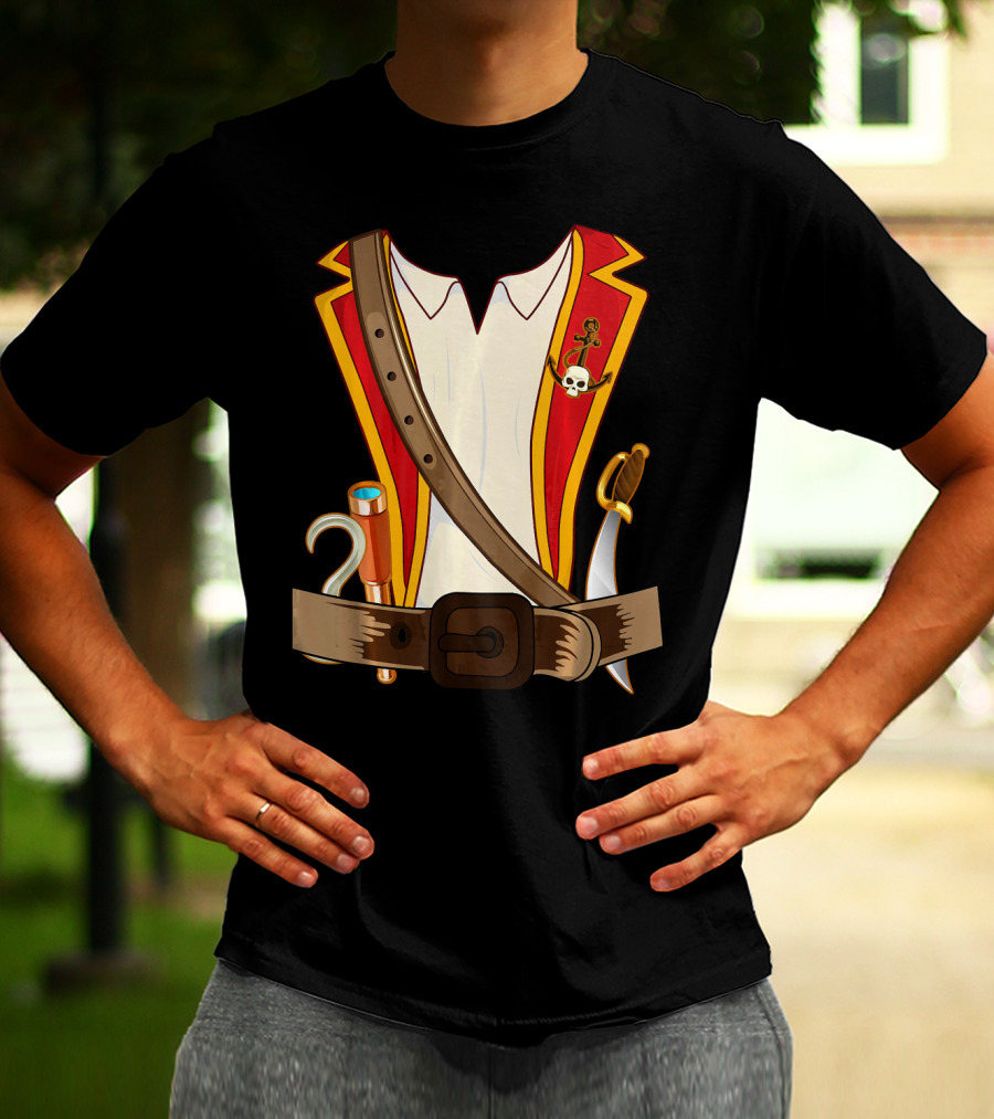 Funny Pirate Halloween Costume With Sword And Telescope T-Shirt