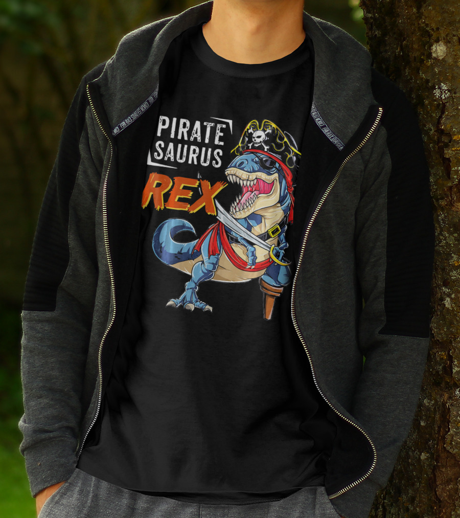 Pirate Saurus Rex Dinosaur Pirate Halloween Costume Hat T-Shirt