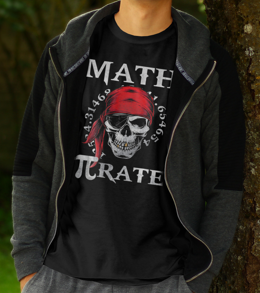 Math Pi-rate Skull With Red Bandana And Numbers T-Shirt
