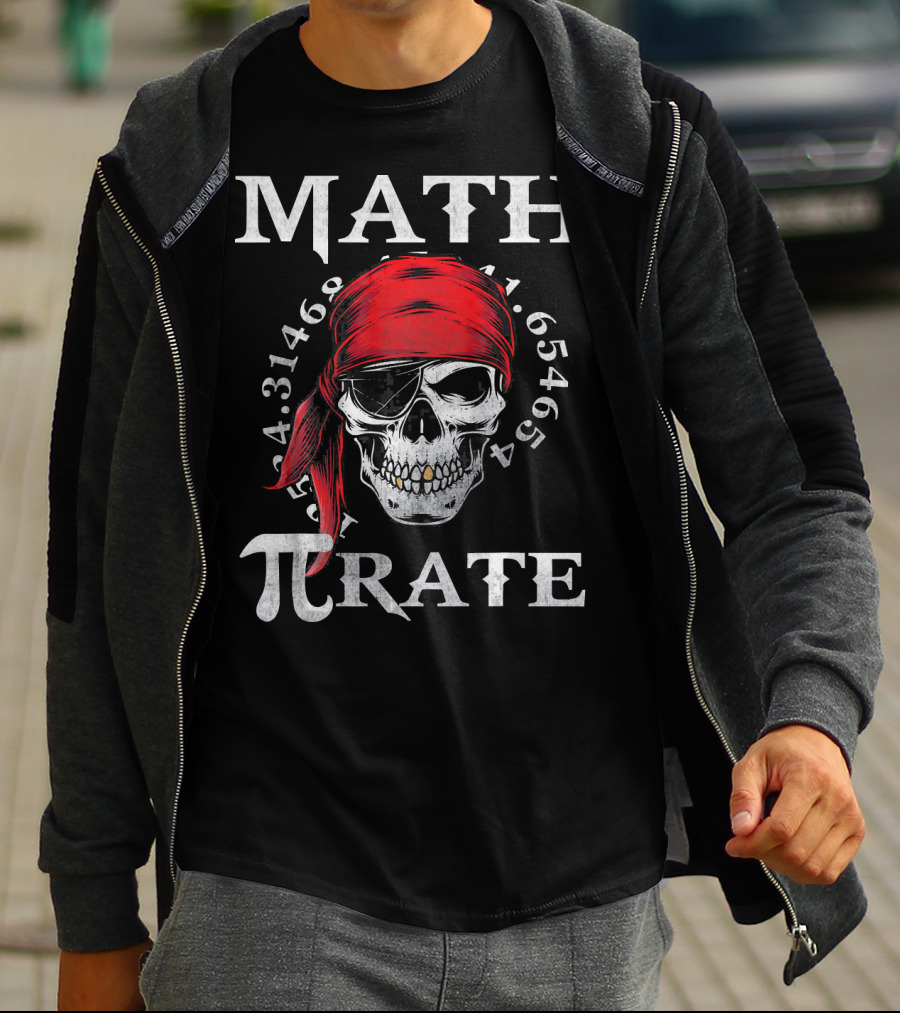 Math Pi-rate Skull With Red Bandana And Numbers T-Shirt
