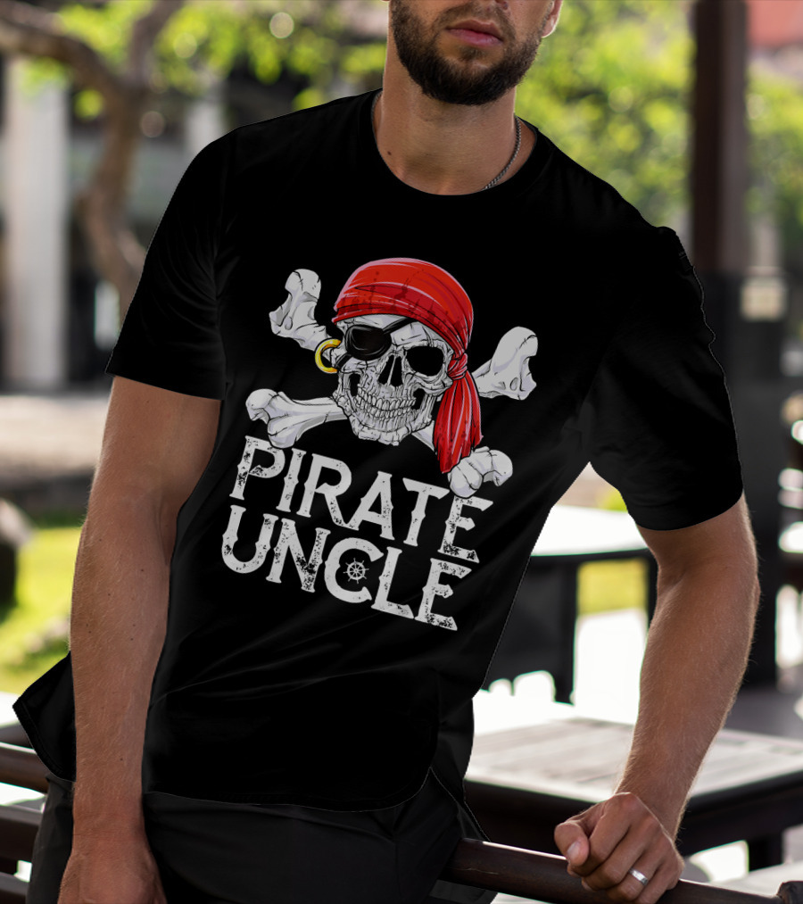 Pirate Uncle Skull Crossbones Jolly Roger Bandana Eyepatch T-Shirt