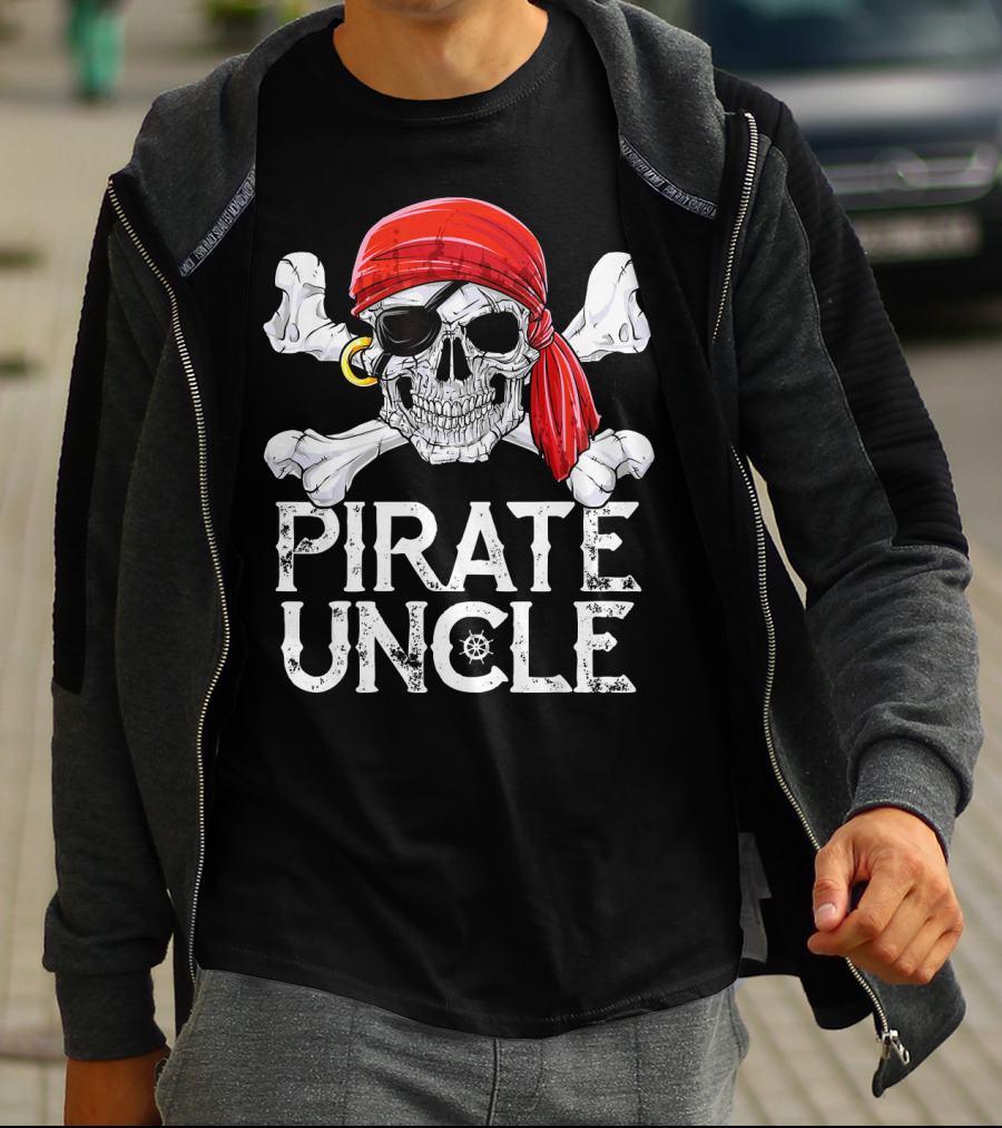 Pirate Uncle Skull Crossbones Jolly Roger Bandana Eyepatch T-Shirt