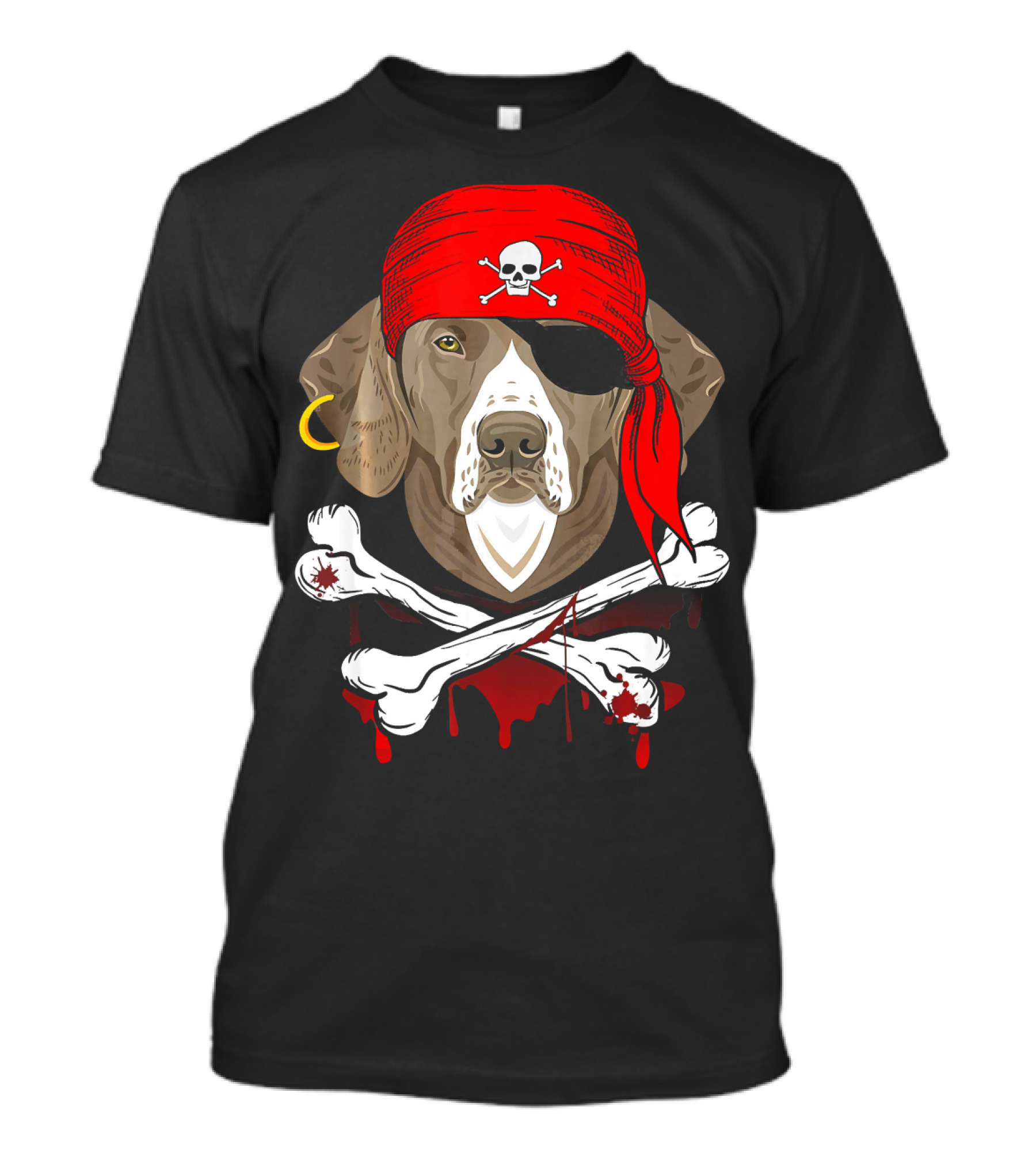 Weimaraner Dog Dad In Pirate Costume With Skull And Crossbones Bandana T-Shirt