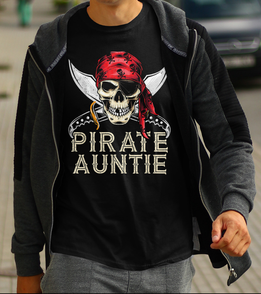 Pirate Auntie Jolly Roger Skull Bandana Crossed Swords T-Shirt