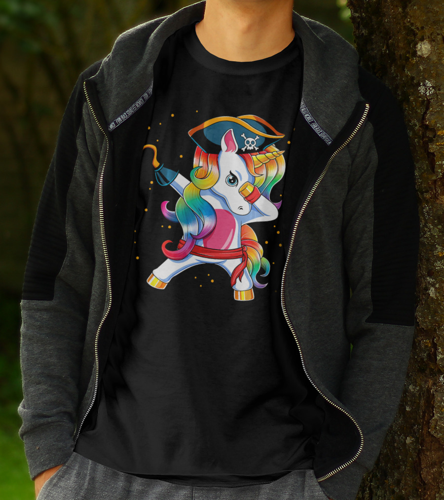 Funny Pirate Unicorn With Rainbow Hair And Eye Patch T-Shirt