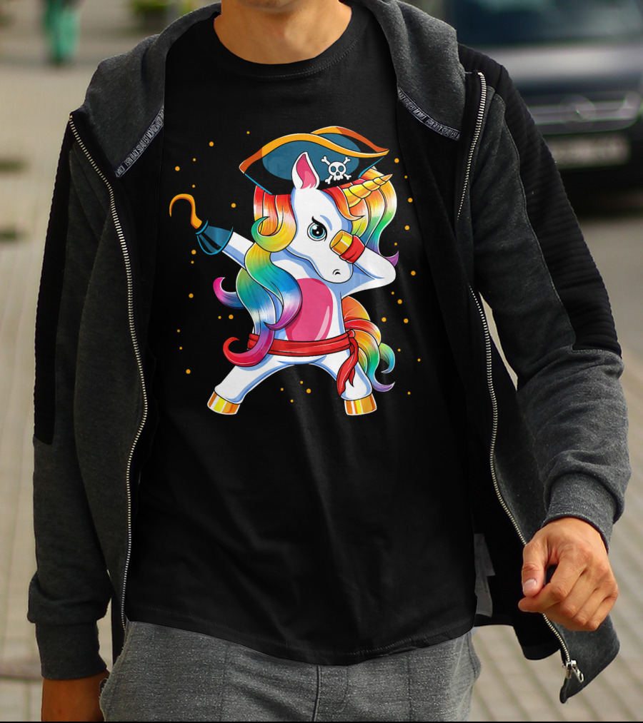 Funny Pirate Unicorn With Rainbow Hair And Eye Patch T-Shirt