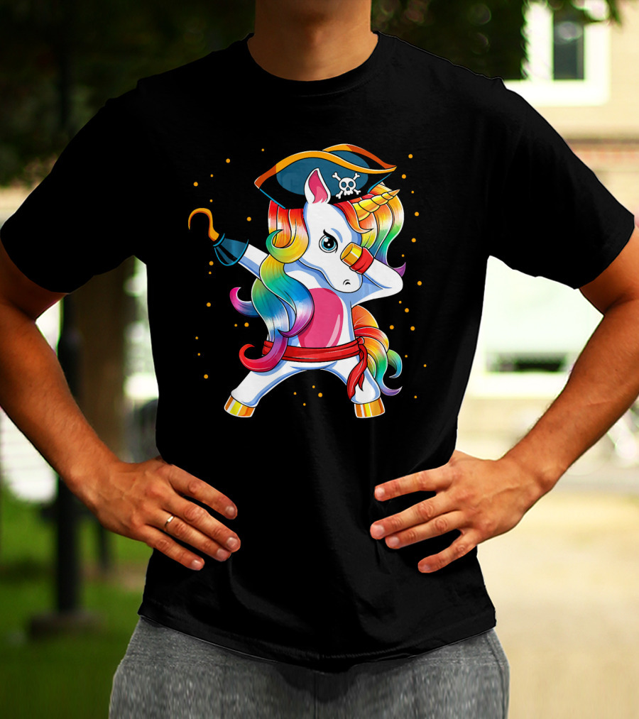 Funny Pirate Unicorn With Rainbow Hair And Eye Patch T-Shirt