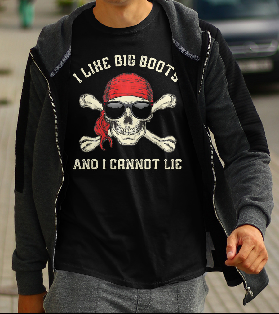 I Like Big Booty And I Cannot Lie Funny Pirate Skull With Red Bandana And Sunglasses T-Shirt