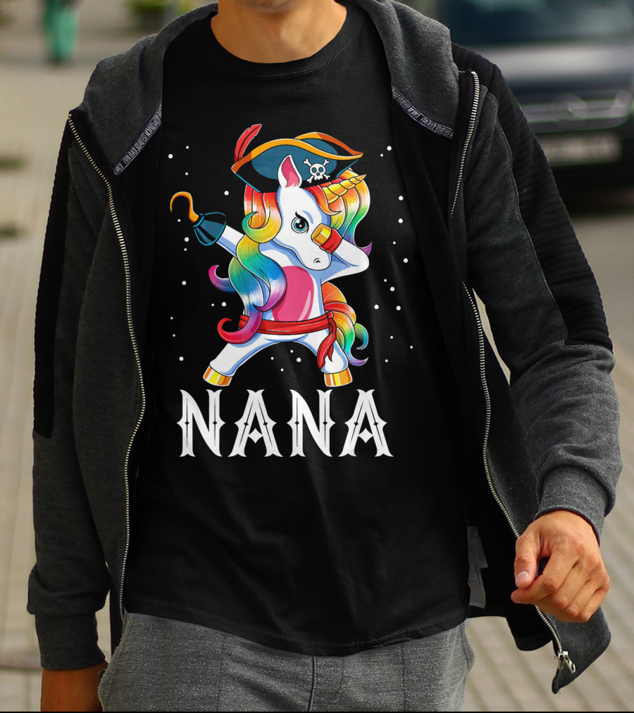 Funny Pirate Dabbing Unicorn Nana T-Shirt