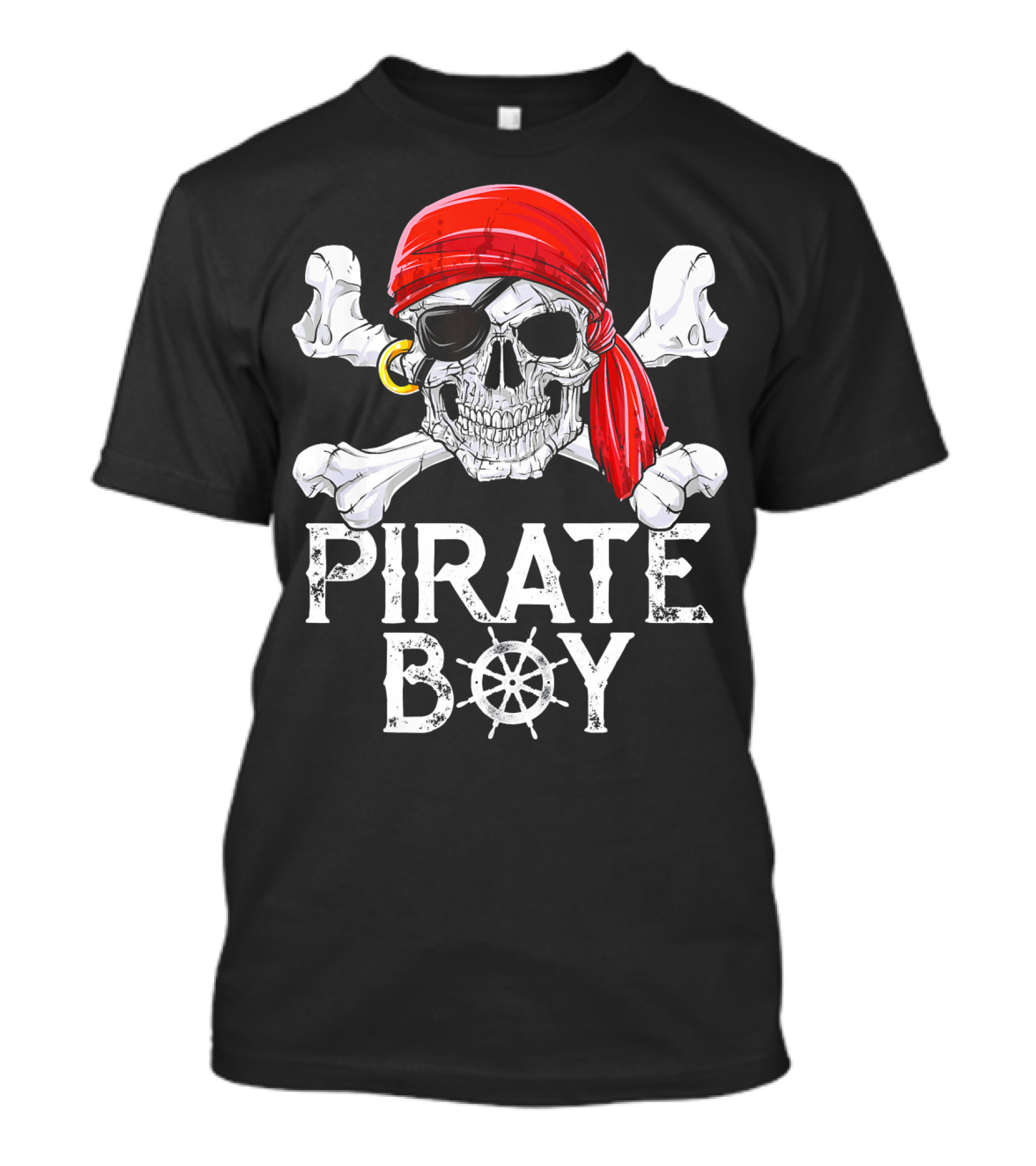 Pirate Boy Jolly Roger Skull With Red Bandana And Crossbones T-Shirt