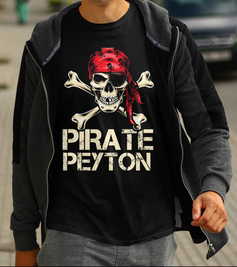 PIRATE PEYTON Skull Crossbones Red Bandana Birthday Personalize T-Shirt