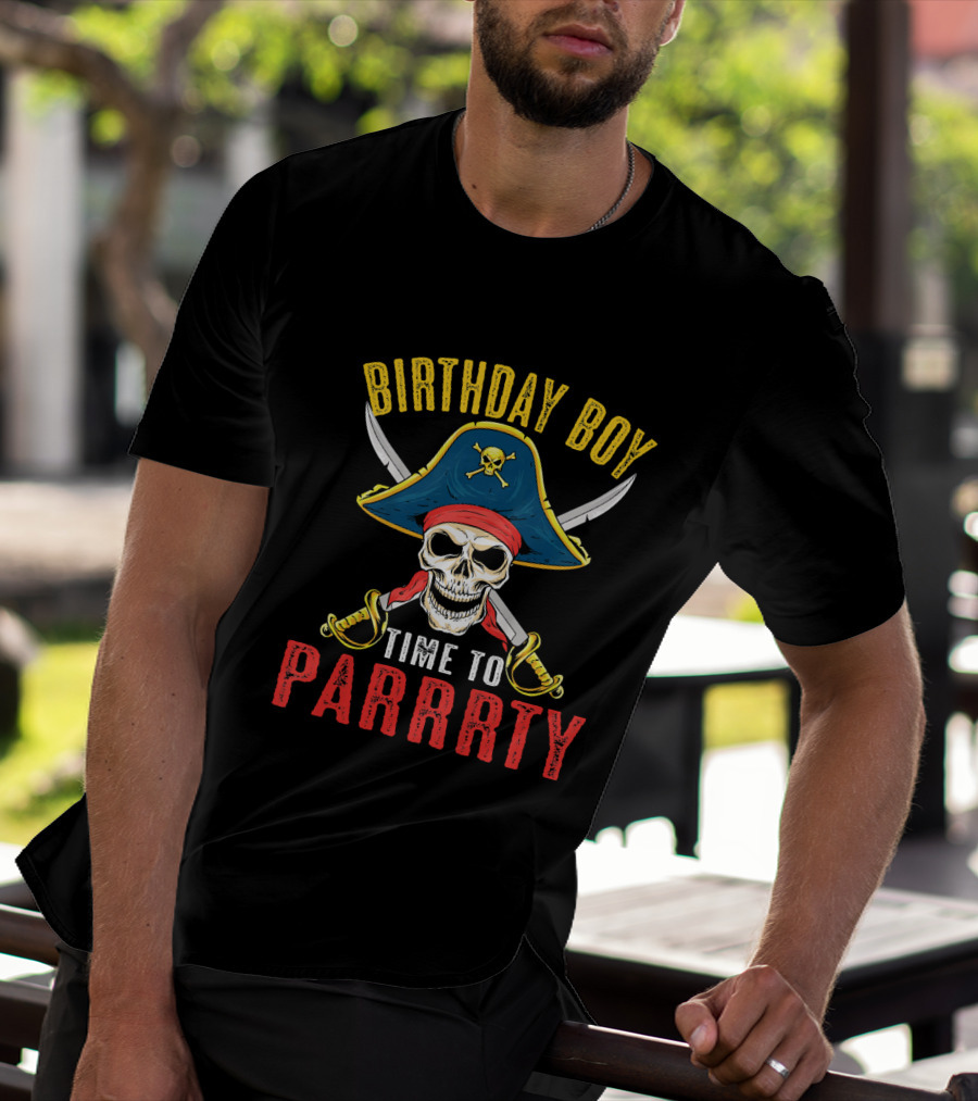 Birthday Boy Pirate Skull Time To Parrrty T-Shirt
