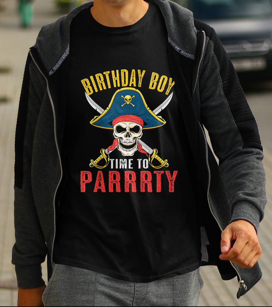 Birthday Boy Pirate Skull Time To Parrrty T-Shirt
