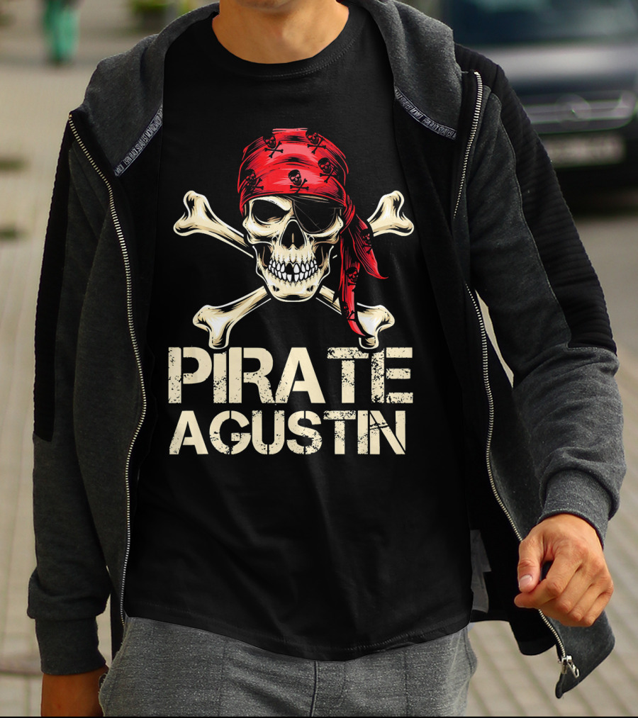PIRATE AGUSTIN Skull With Crossbones Red Bandana Birthday Fun T-Shirt