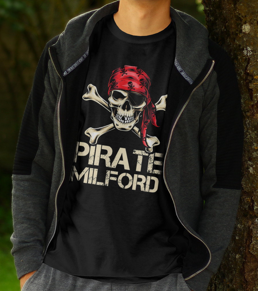 PIRATE MILFORD Skull Crossbones Red Bandana Custom Birthday T-Shirt