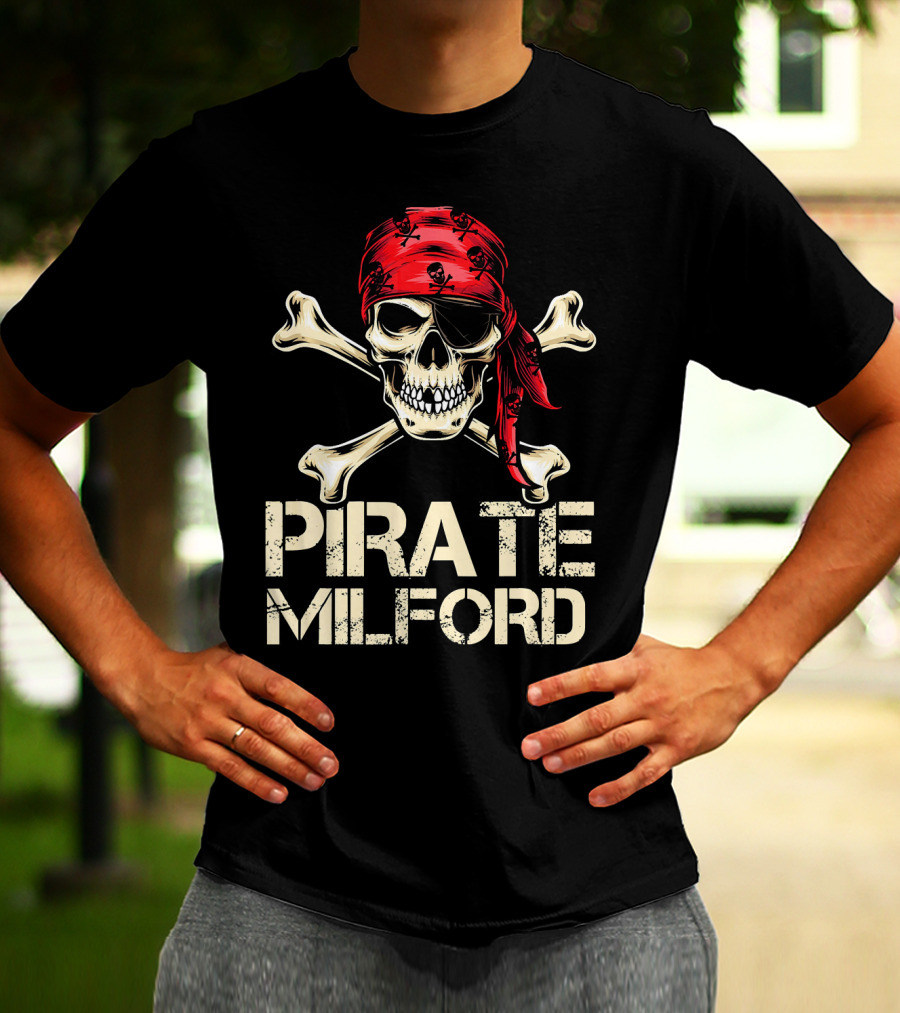 PIRATE MILFORD Skull Crossbones Red Bandana Custom Birthday T-Shirt