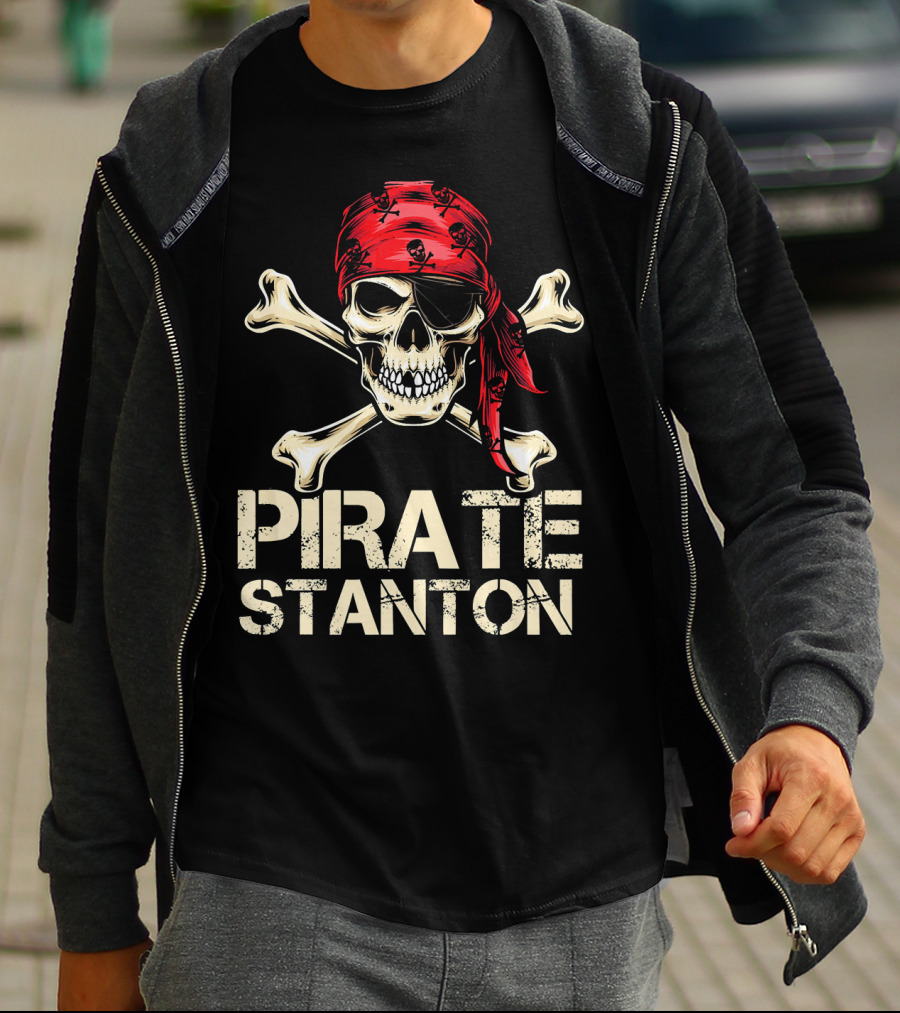 PIRATE STANTON Skull And Crossbones Red Bandana Birthday Personaliz T-Shirt