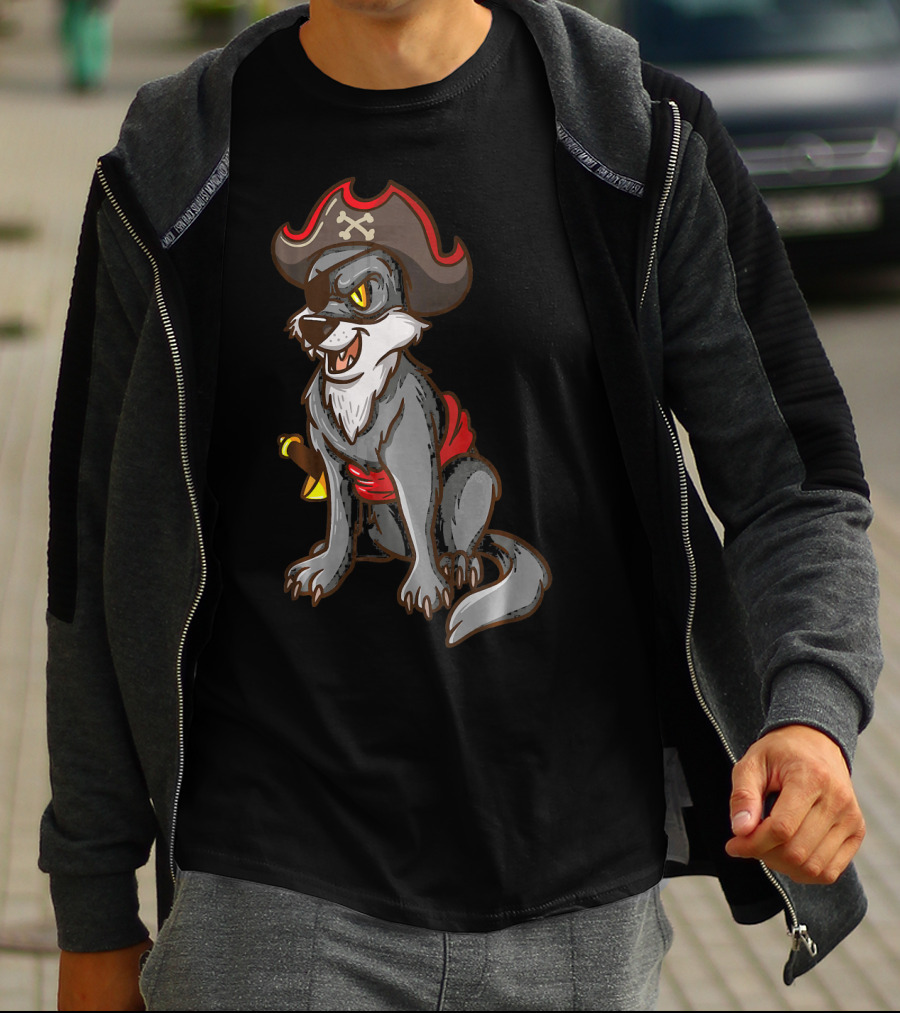 Pirate Wolf Halloween Party Costume With Sword And Hat T-Shirt