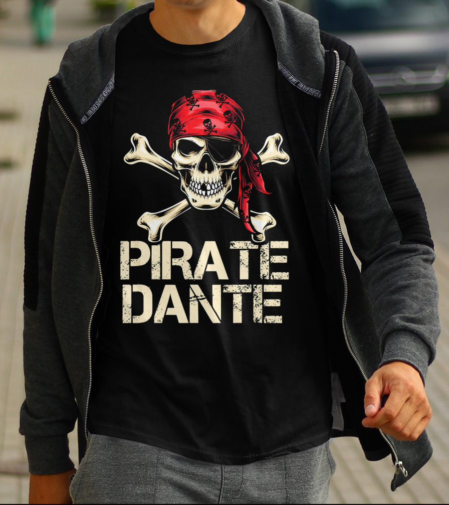 PIRATE DANTE Skull And Crossbones Red Bandana Halloween Birthday T-Shirt