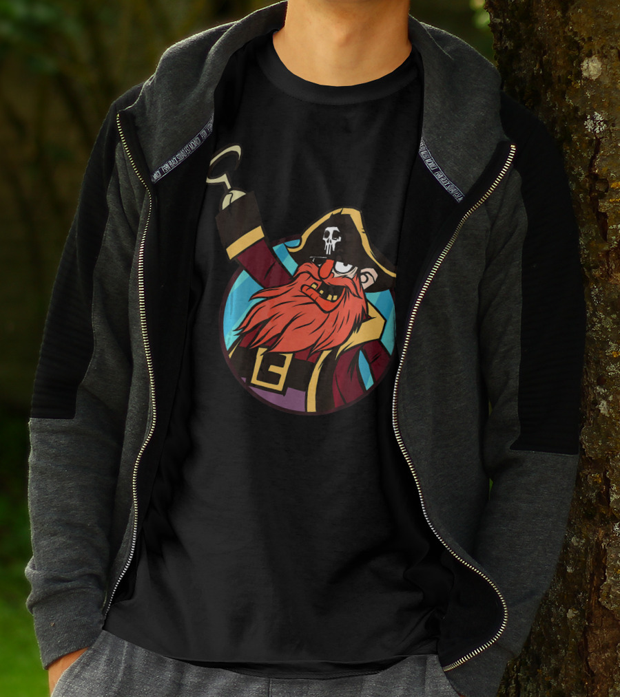 Pirate Captain With Skull Patch And Hook Hand T-Shirt