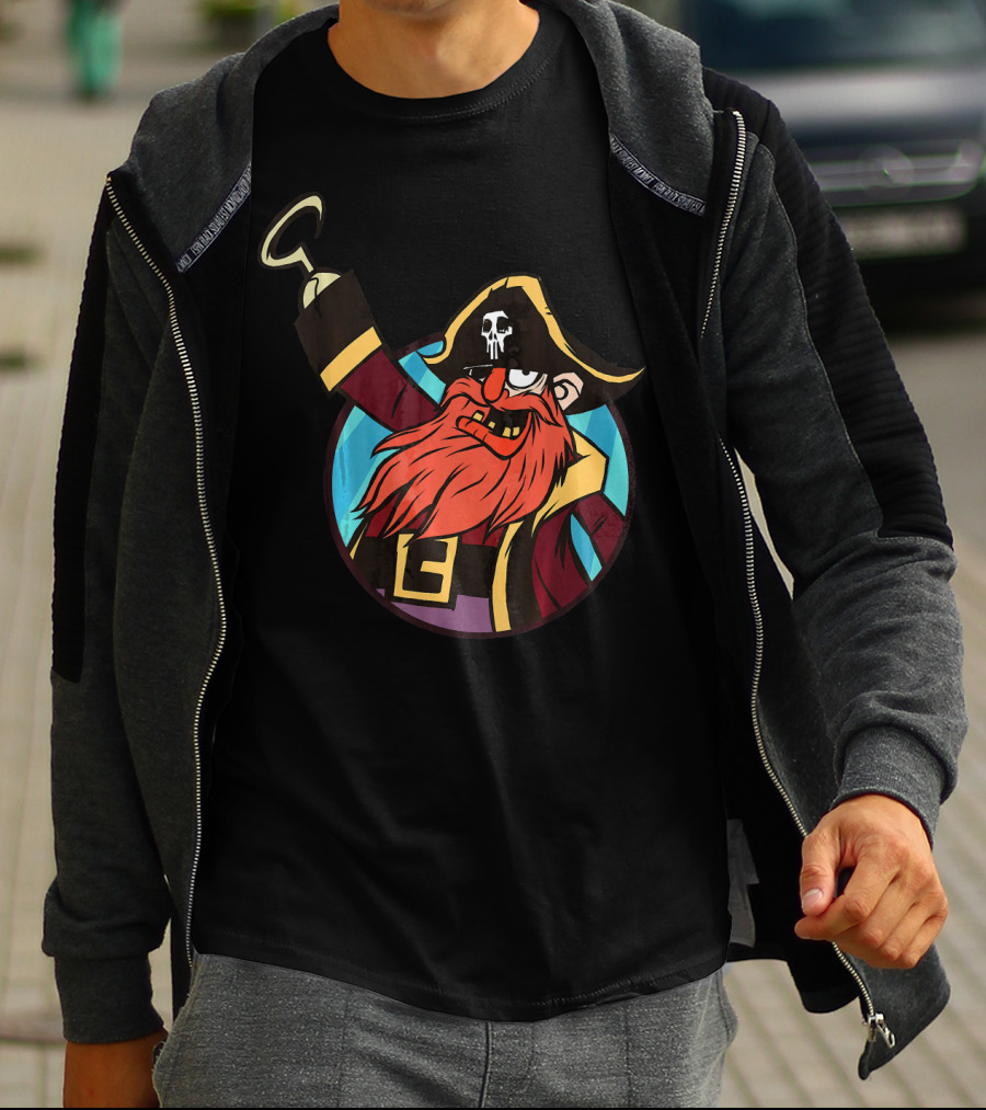 Pirate Captain With Skull Patch And Hook Hand T-Shirt