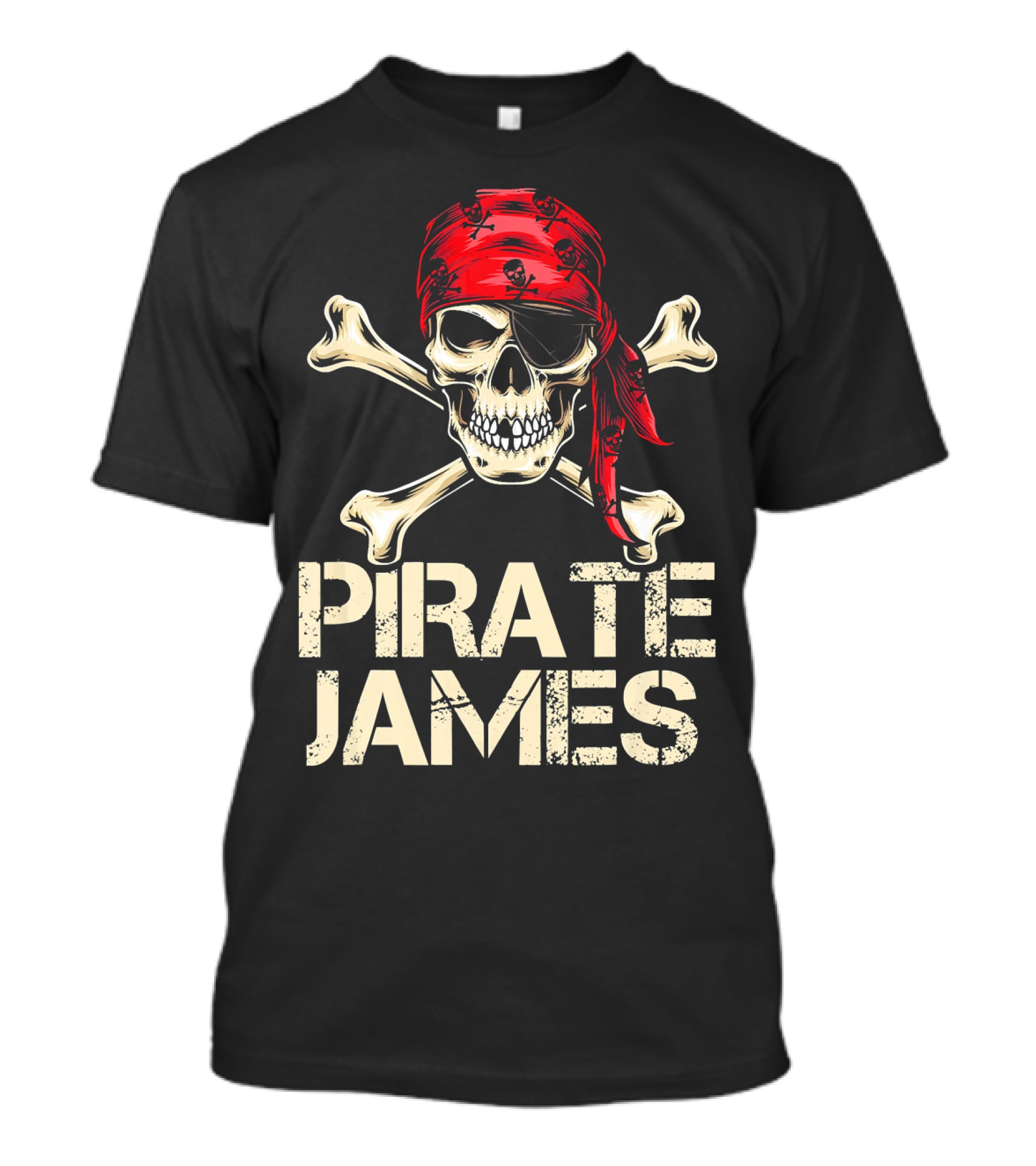 PIRATE JAMES Skull Crossbones Red Bandana Birthday T-Shirt
