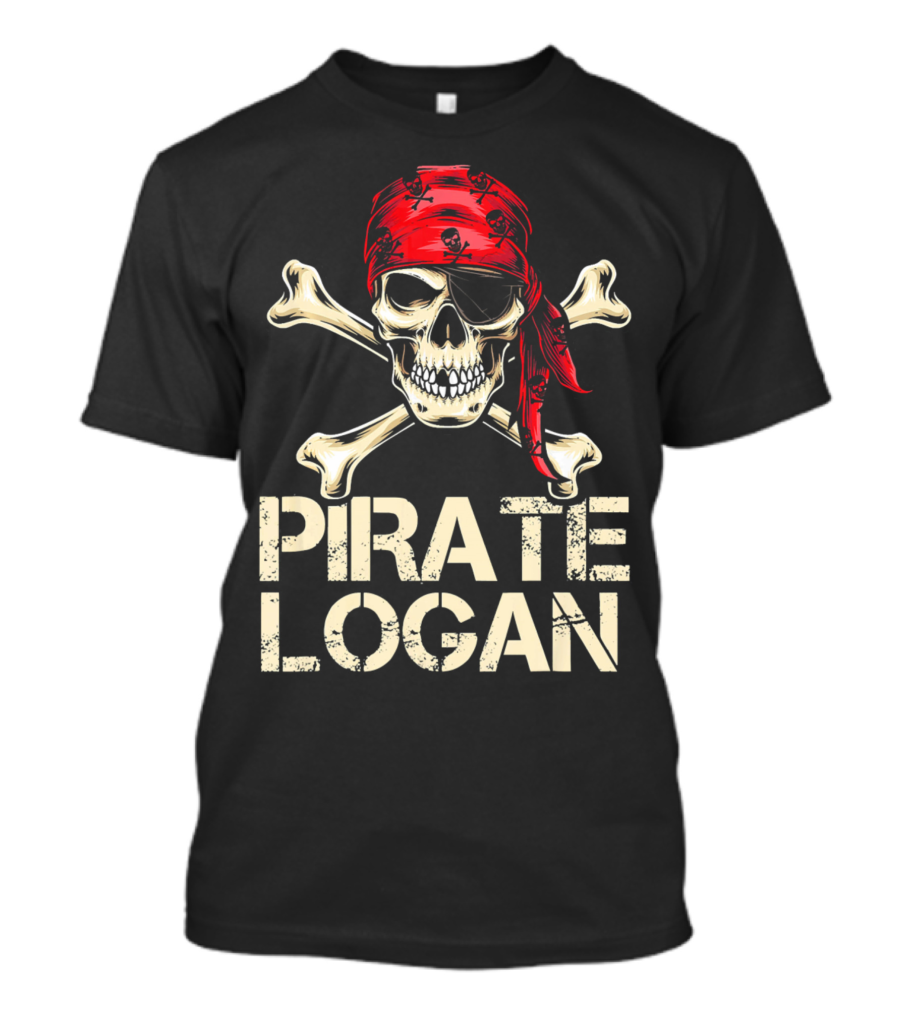 PIRATE LOGAN Skull And Crossbones Red Bandana Birthday T-Shirt