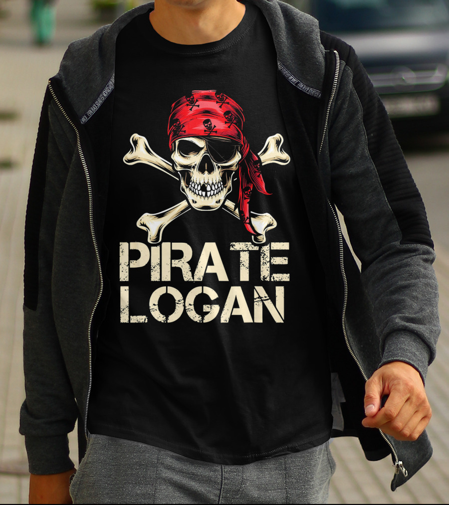 PIRATE LOGAN Skull And Crossbones Red Bandana Birthday T-Shirt