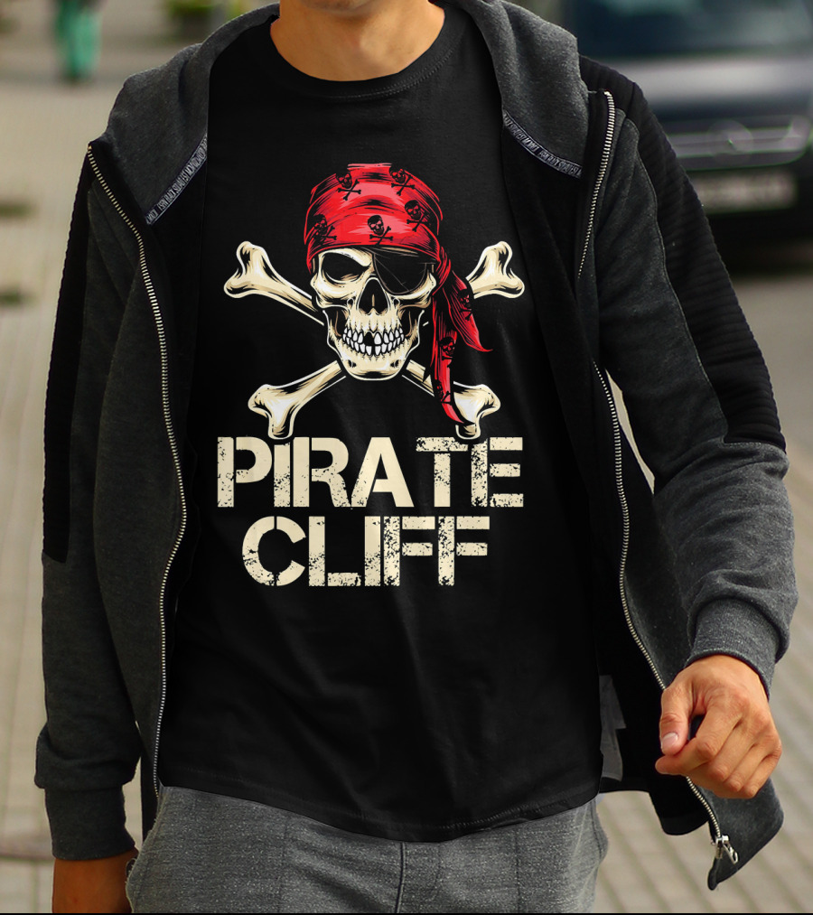 PIRATE CLIFF Skull And Crossbones Red Bandana T-Shirt