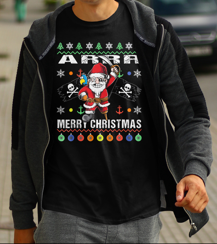 Arr Merry Christmas Pirate Santa Ugly Christmas T-Shirt