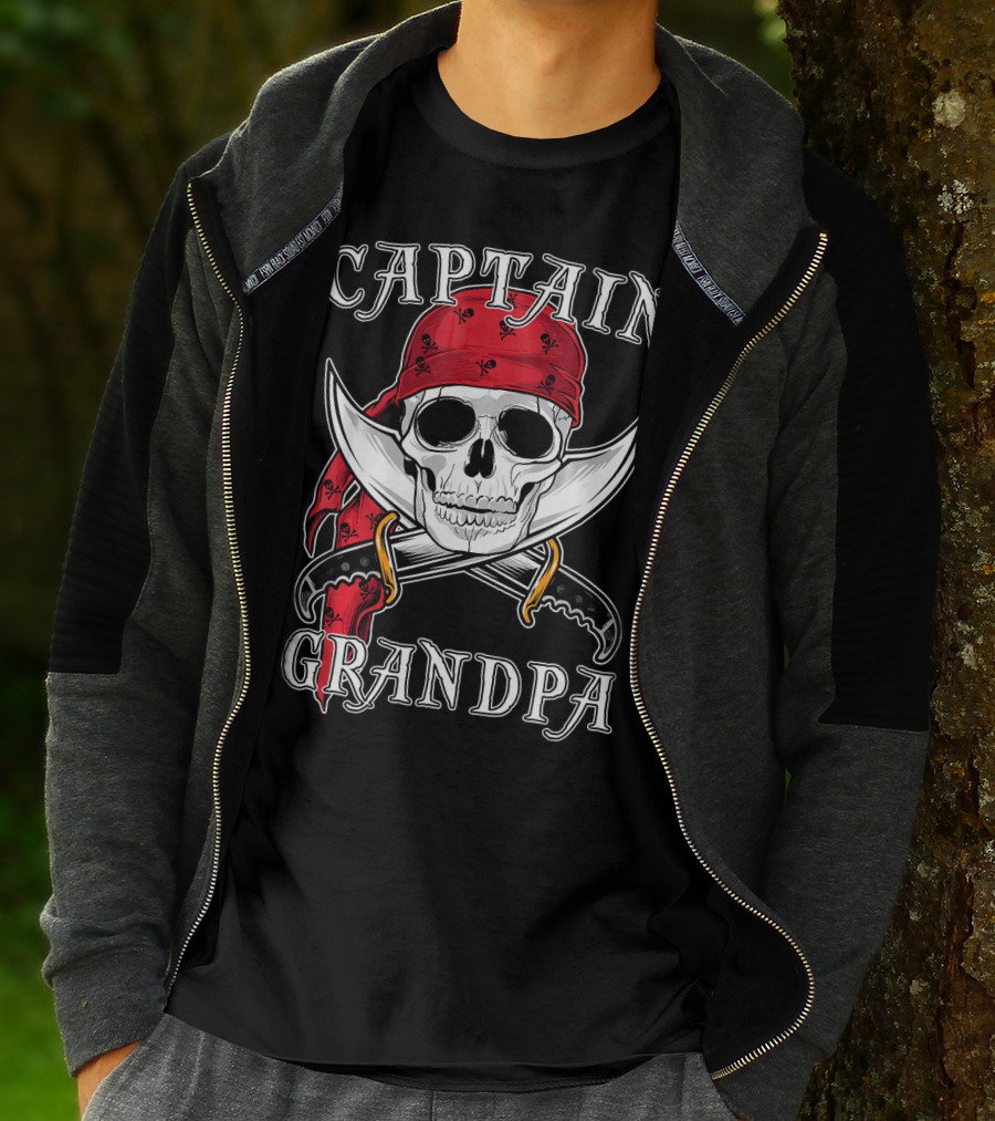Captain Grandpa Skull Bandana Swords T-Shirt