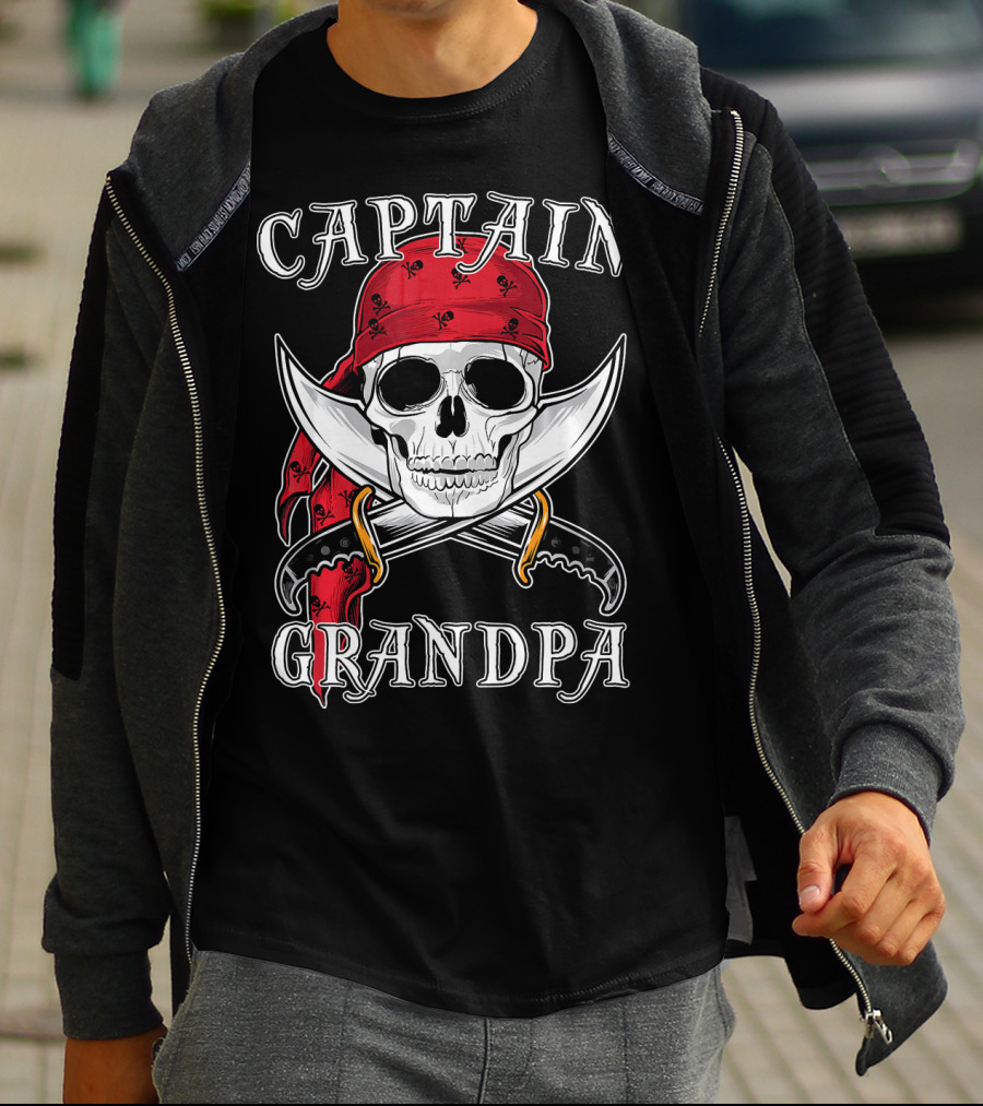 Captain Grandpa Skull Bandana Swords T-Shirt