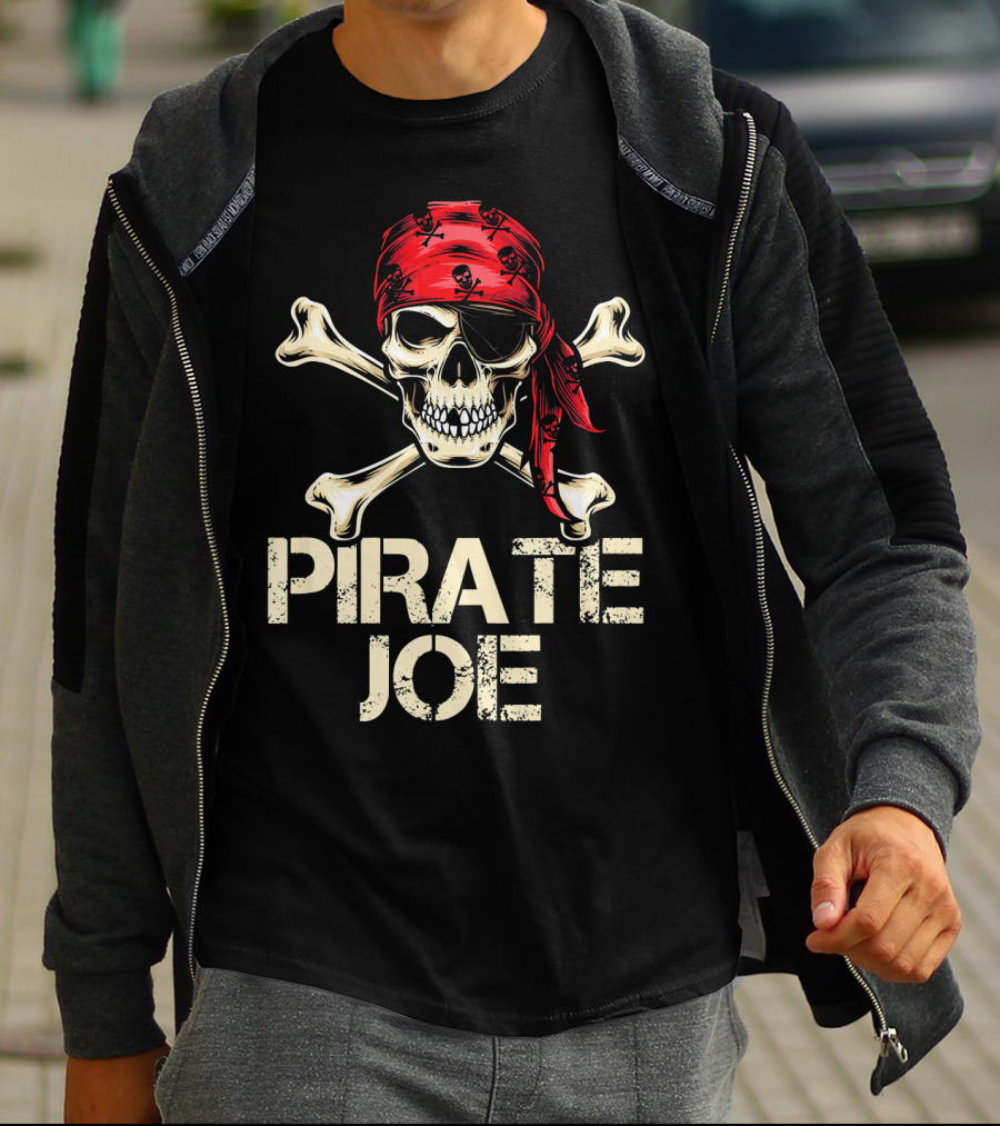PIRATE JOE Skull And Crossbones Red Bandana T-Shirt