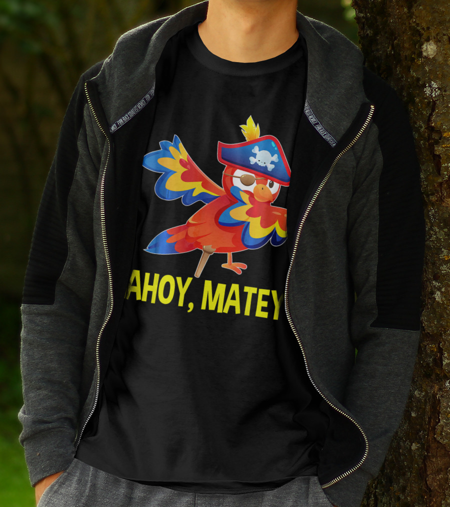 Ahoy Matey Dabbing Parrot With Pirate Hat And Skull Emblem T-Shirt