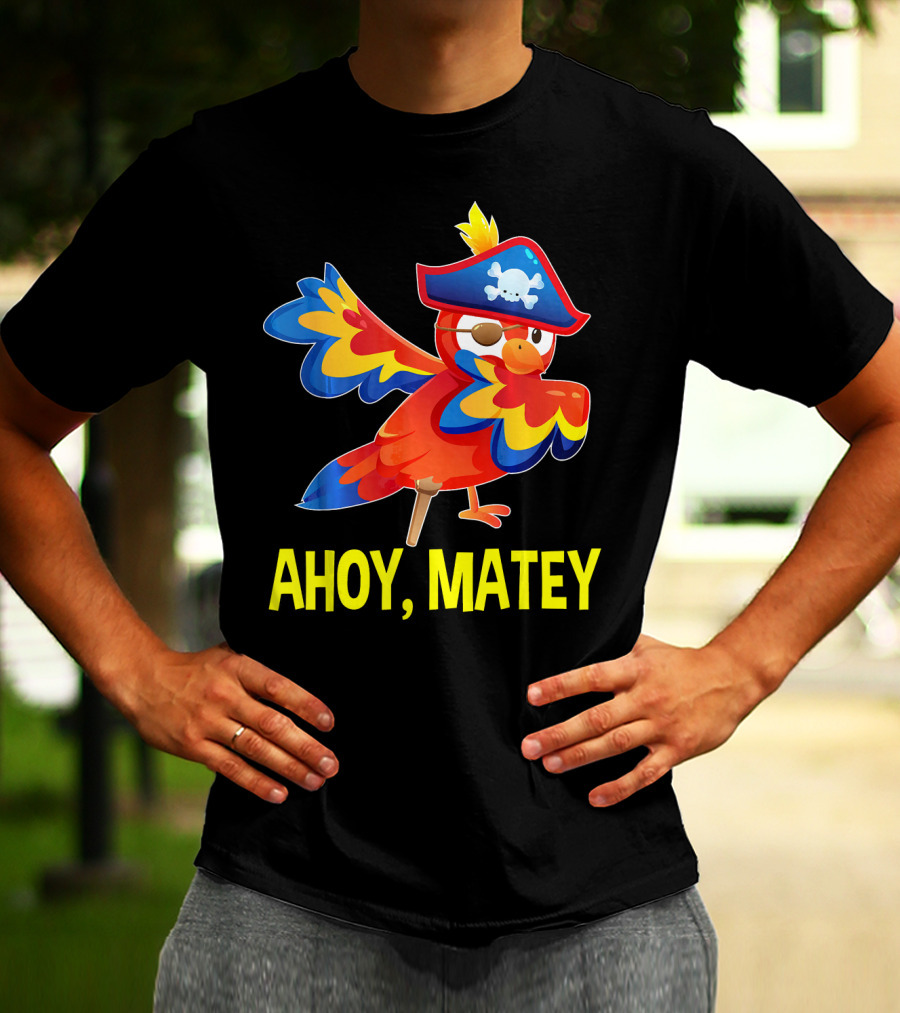 Ahoy Matey Dabbing Parrot With Pirate Hat And Skull Emblem T-Shirt
