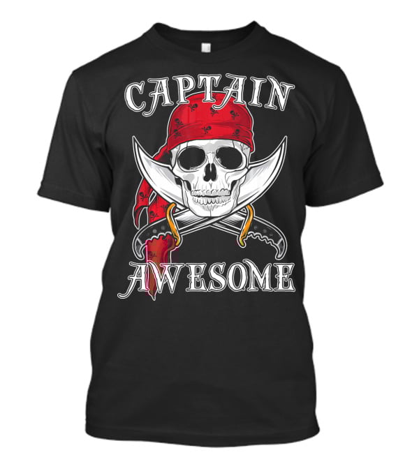 Captain Awesome Skull Pirate With Red Bandana And Swords Halloween T-Shirt