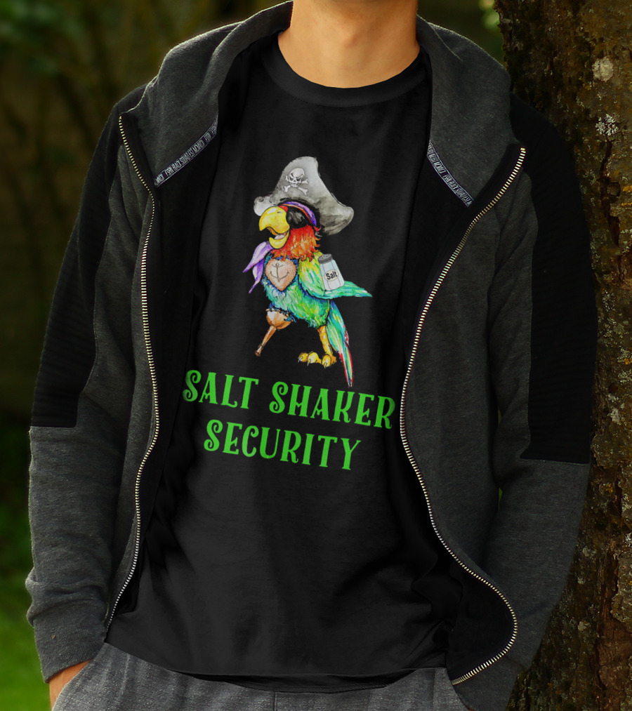 Salt Shaker Security Pirate Head Parrot With Eyepatch And Peg Leg T-Shirt