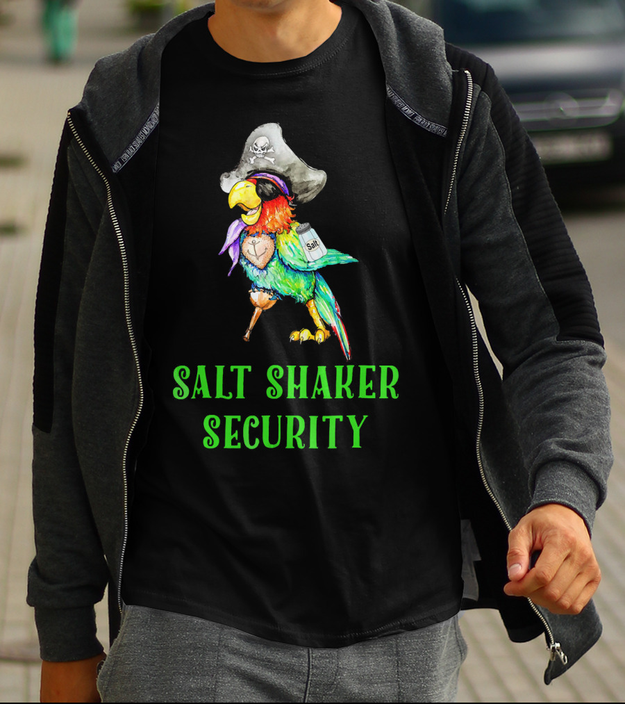Salt Shaker Security Pirate Head Parrot With Eyepatch And Peg Leg T-Shirt