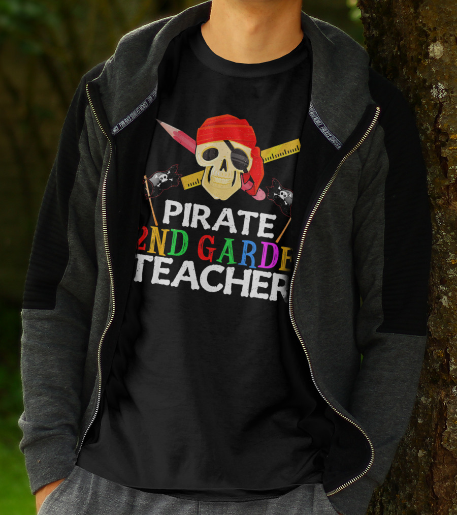 Pirate 2nd Grade Teacher Skull Ruler Swords Red Bandana T-Shirt