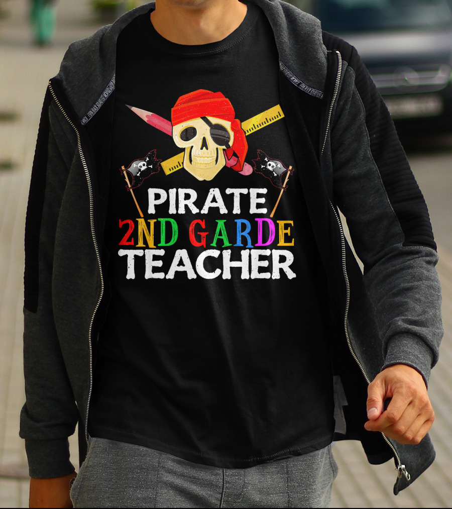 Pirate 2nd Grade Teacher Skull Ruler Swords Red Bandana T-Shirt