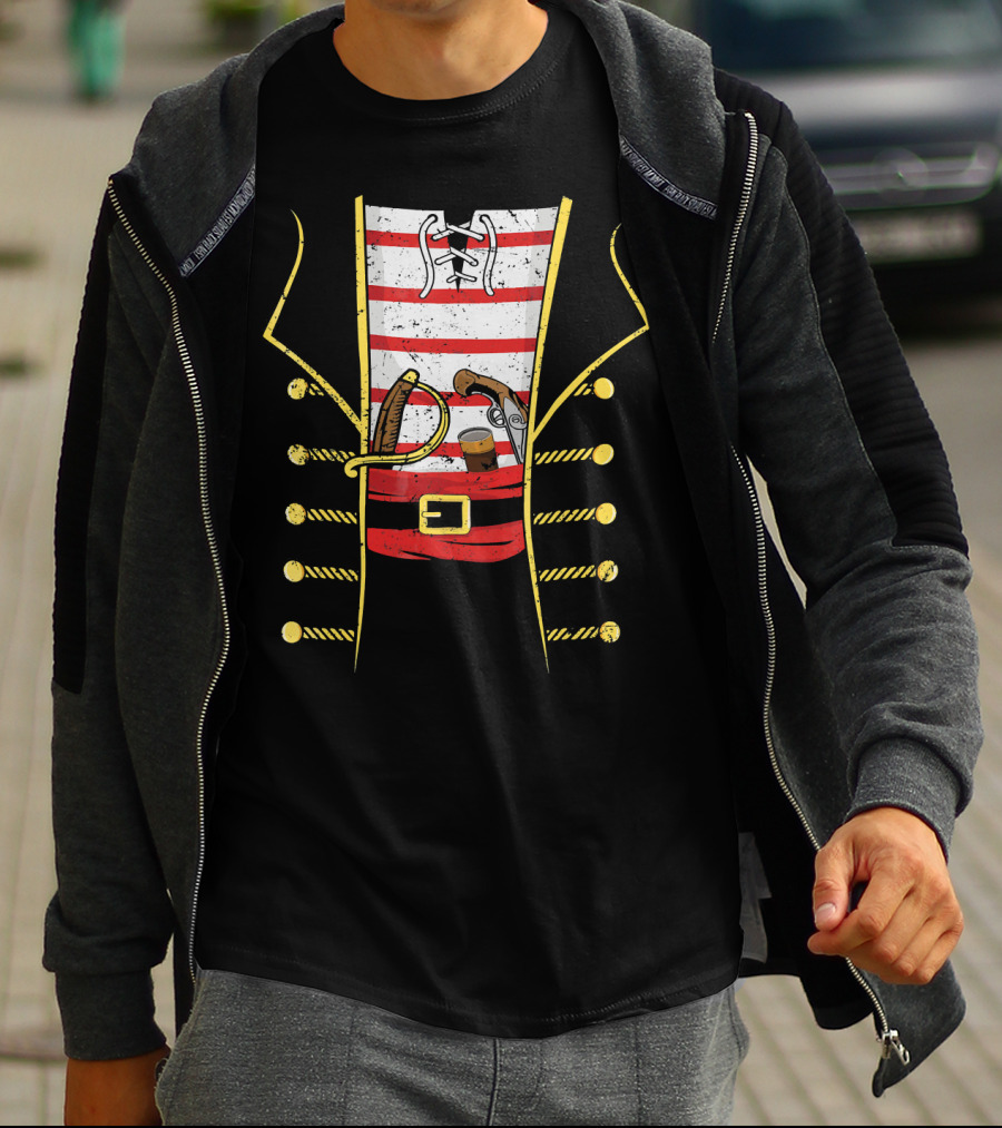 Distressed Pirate Costume With Sword And Gun Halloween Pirate T-Shirt