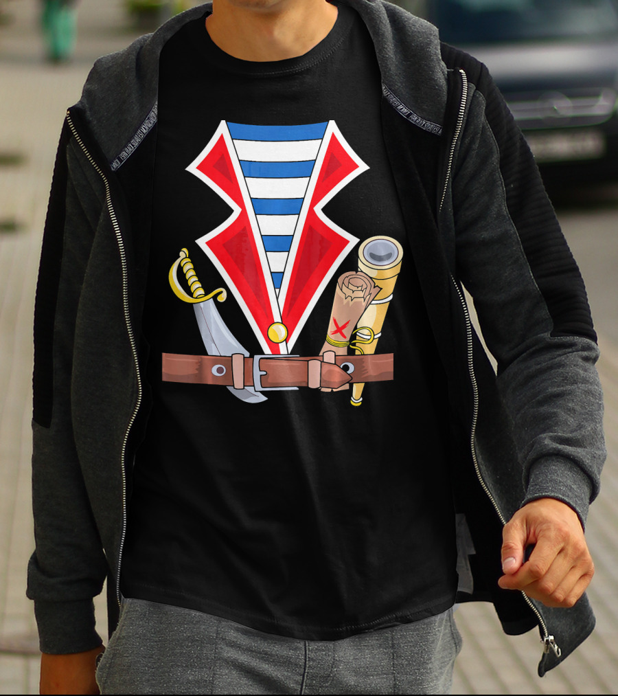 Halloween Pirate Costume Kids Pira Treasure Sword Map Spyglass T-Shirt