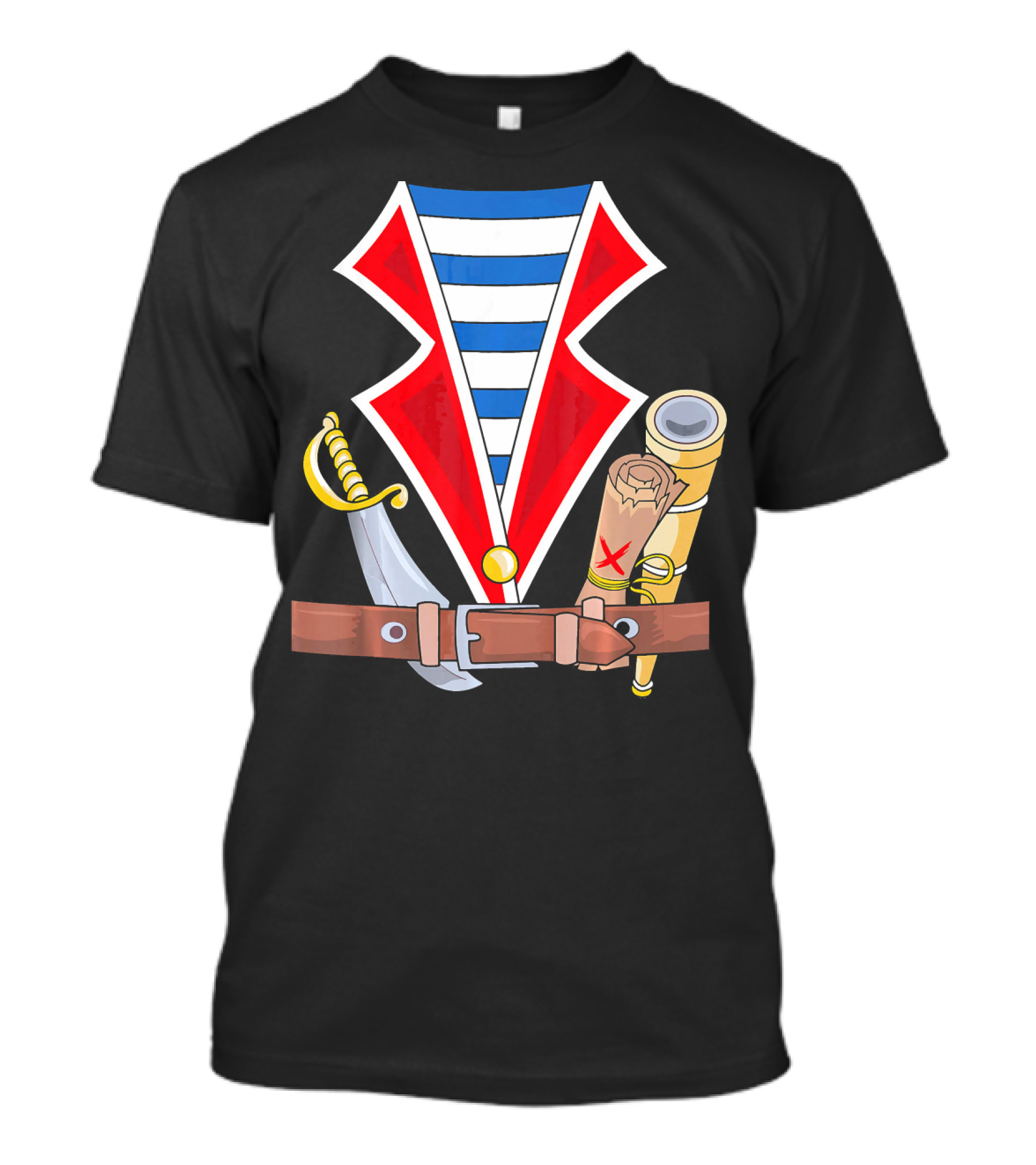 Halloween Kids Dress Up Pirate Costume Map Sword Telescope Stripes T-Shirt